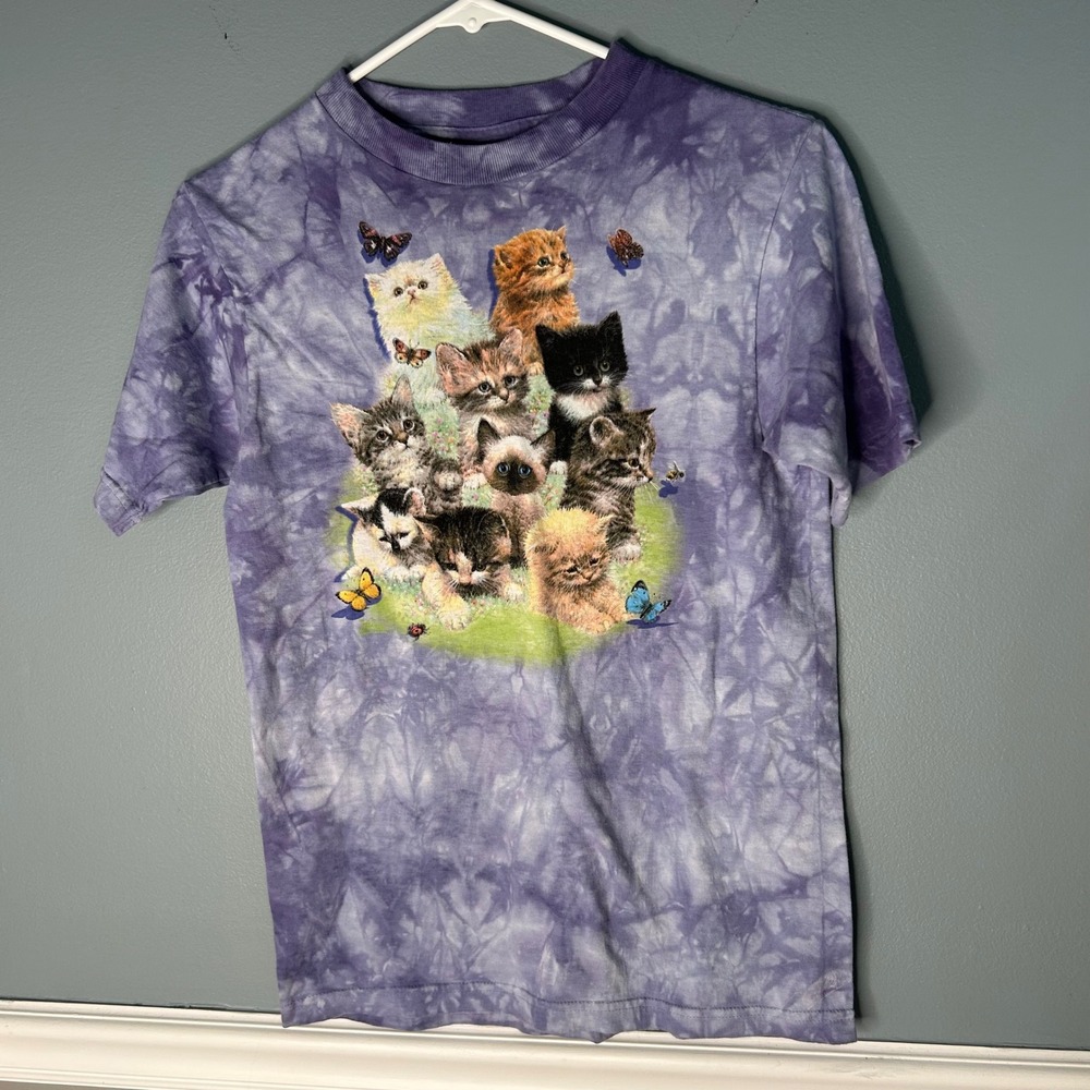The Mountain Kids Purple Tie Dye Kitten Graphic T-Shirt Size Large L Cats Tee